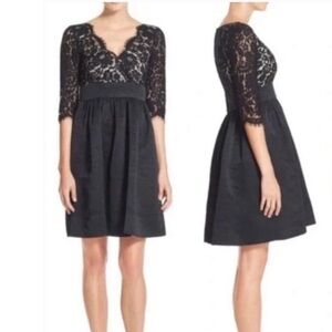 Eliza J Lace Faille Black Scalloped Fit & Flair Cocktail Dress